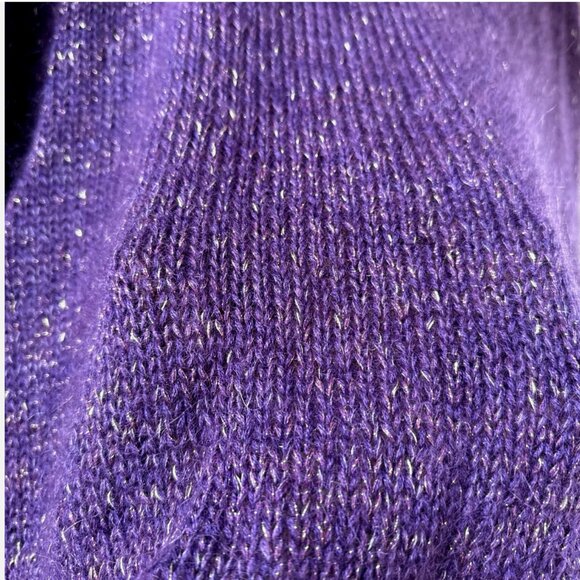Handmade Women's Hand Knit Purple Mohair Alpaca Silk Lurex Sweater Pullover - Picture 13 of 14